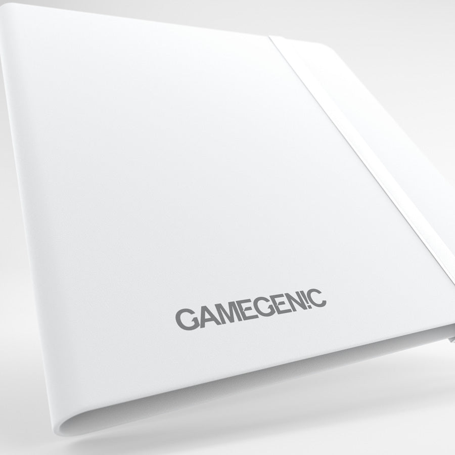White Gamegenic Casual Album with a textured cover and elastic strap, on a white surface