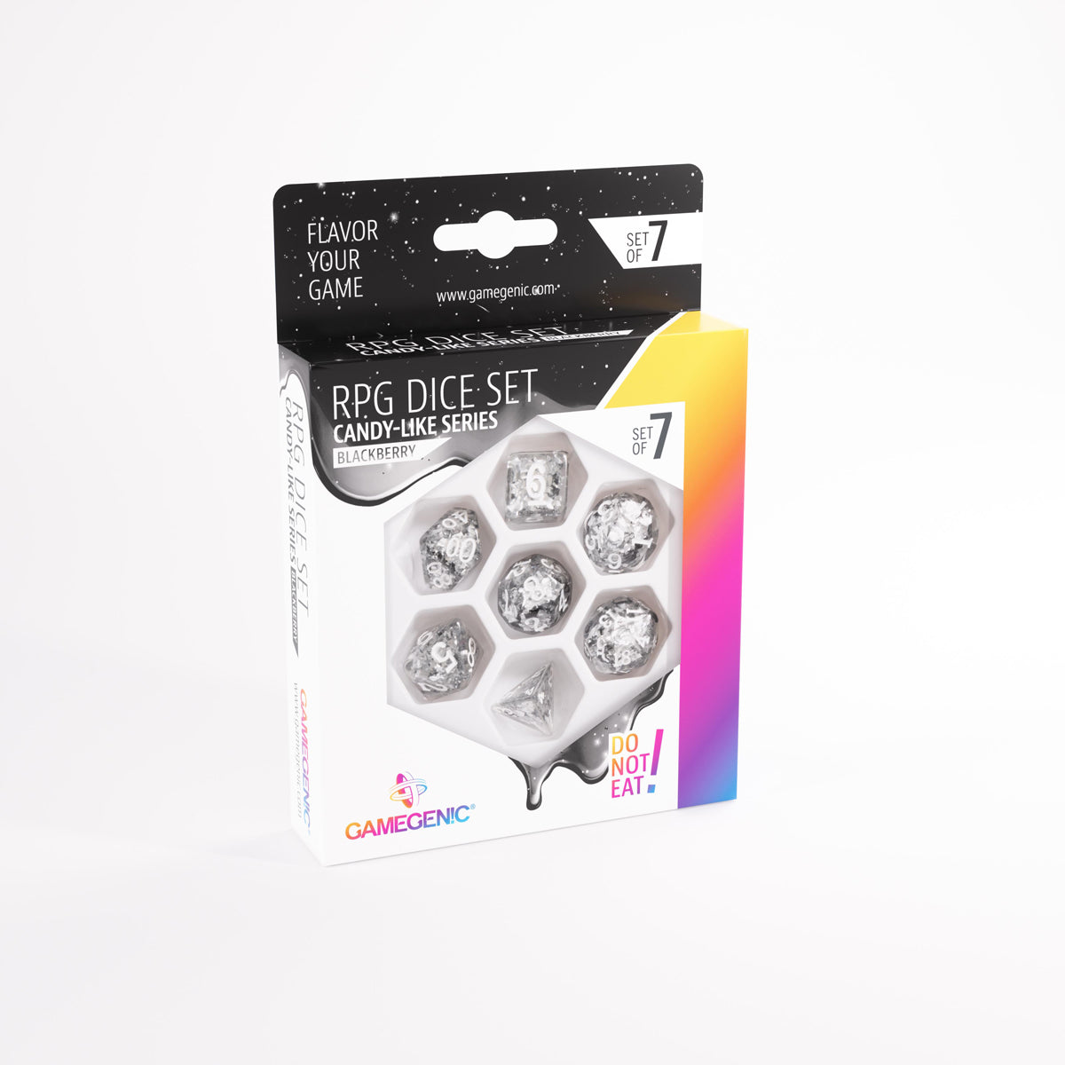 Gamegenic - Candy-Like Series RPG Dice Set - Blackberry packaging box front view