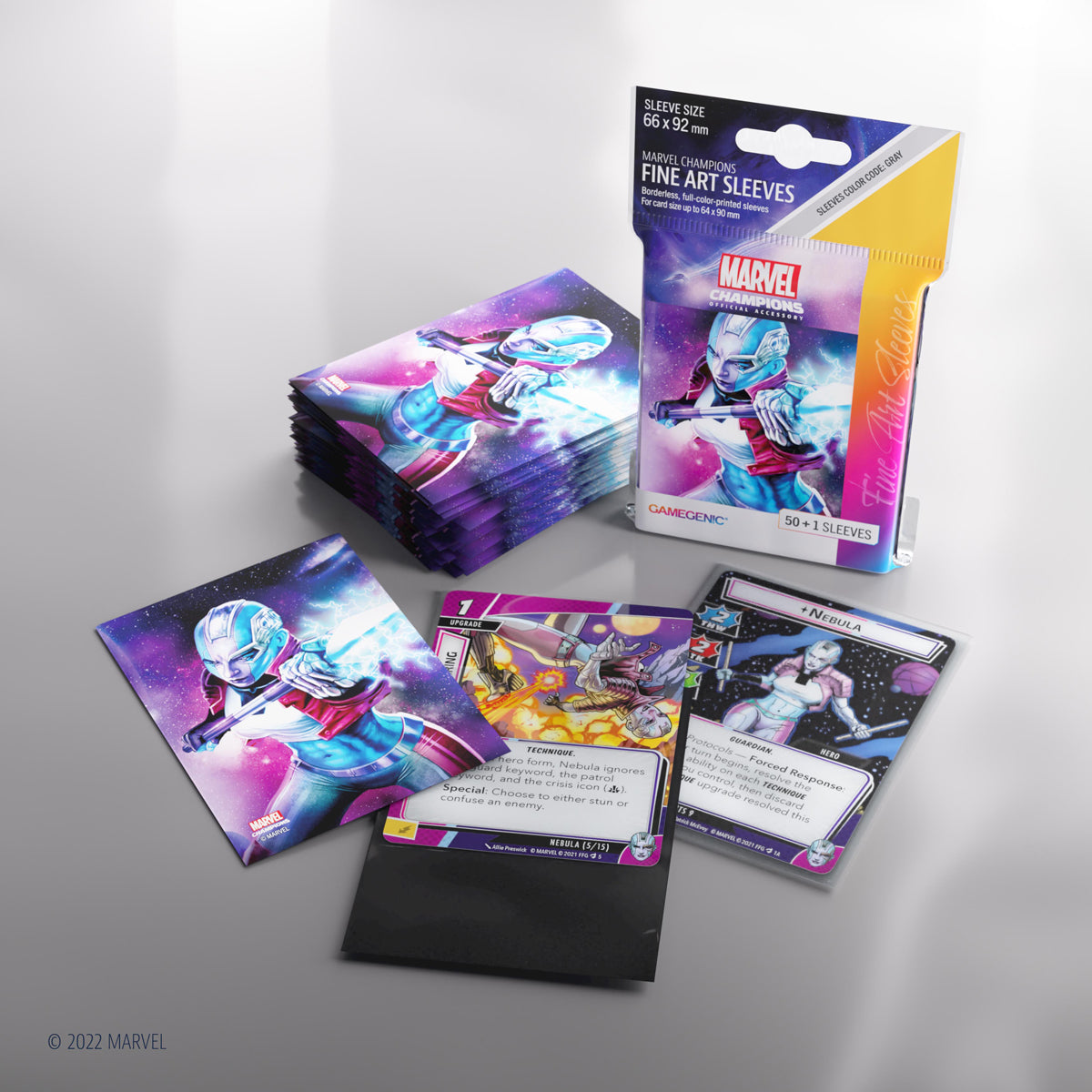 Nebula Fine Art Sleeves product mockup with cards inside sleeves
