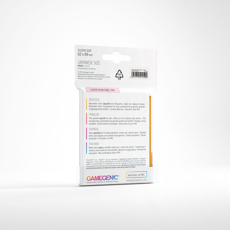 Orange card sleeves shown spread out from packaging