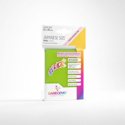 Gamegenic Japanese Sized Prime Sleeves in lime green, front packaging view