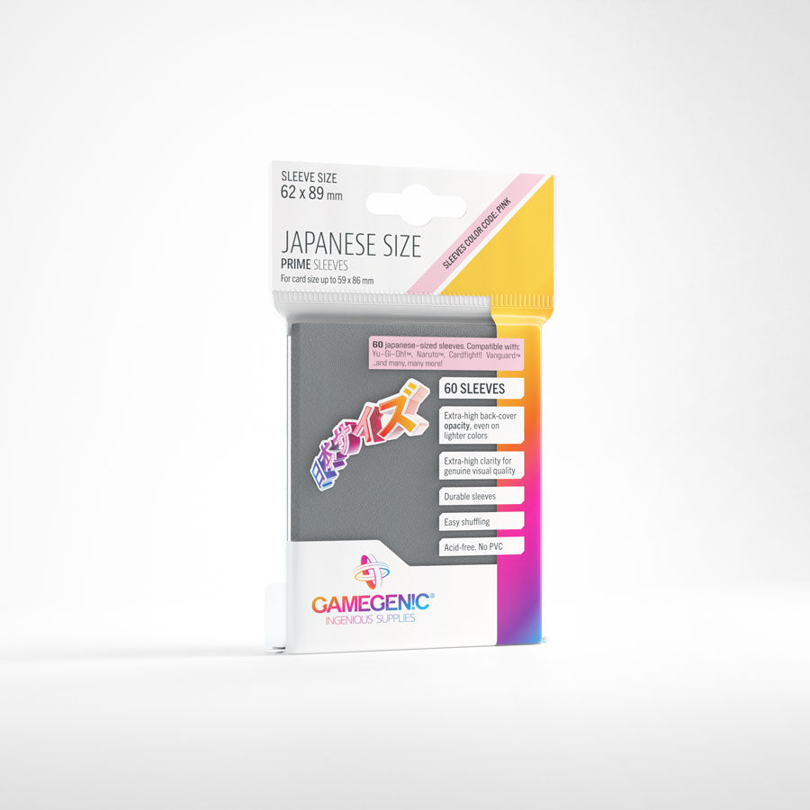 Gamegenic Japanese Sized Prime Sleeves in dark gray, front packaging view