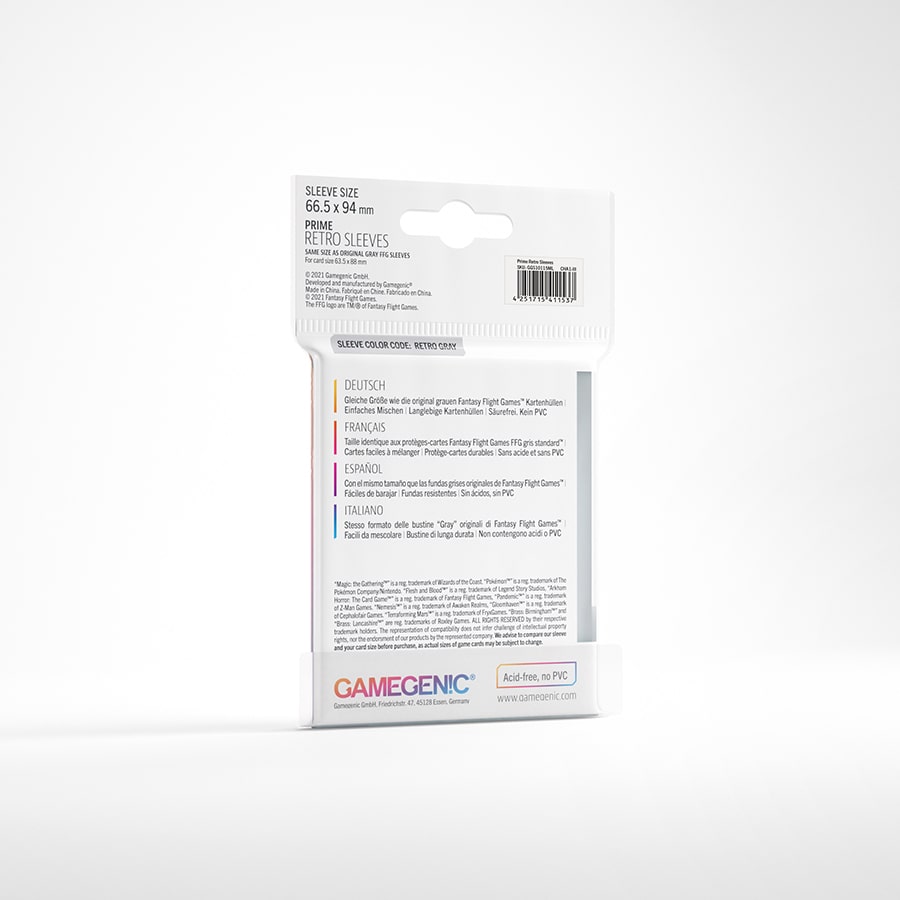 Retro Grey Prime Retro Sleeves shown with card inserted