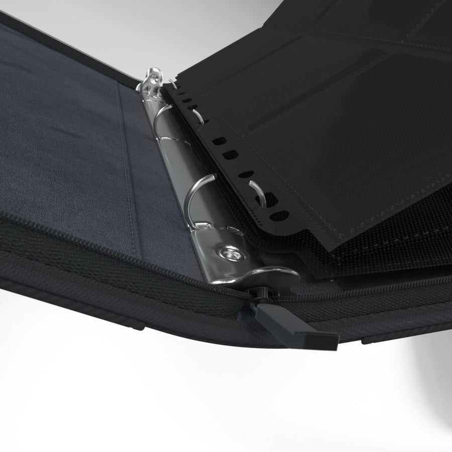 Close-up of a Gamegenic 24-Pocket Side-Loading Page inserted into a binder, highlighting its flexibility and how cards are stored