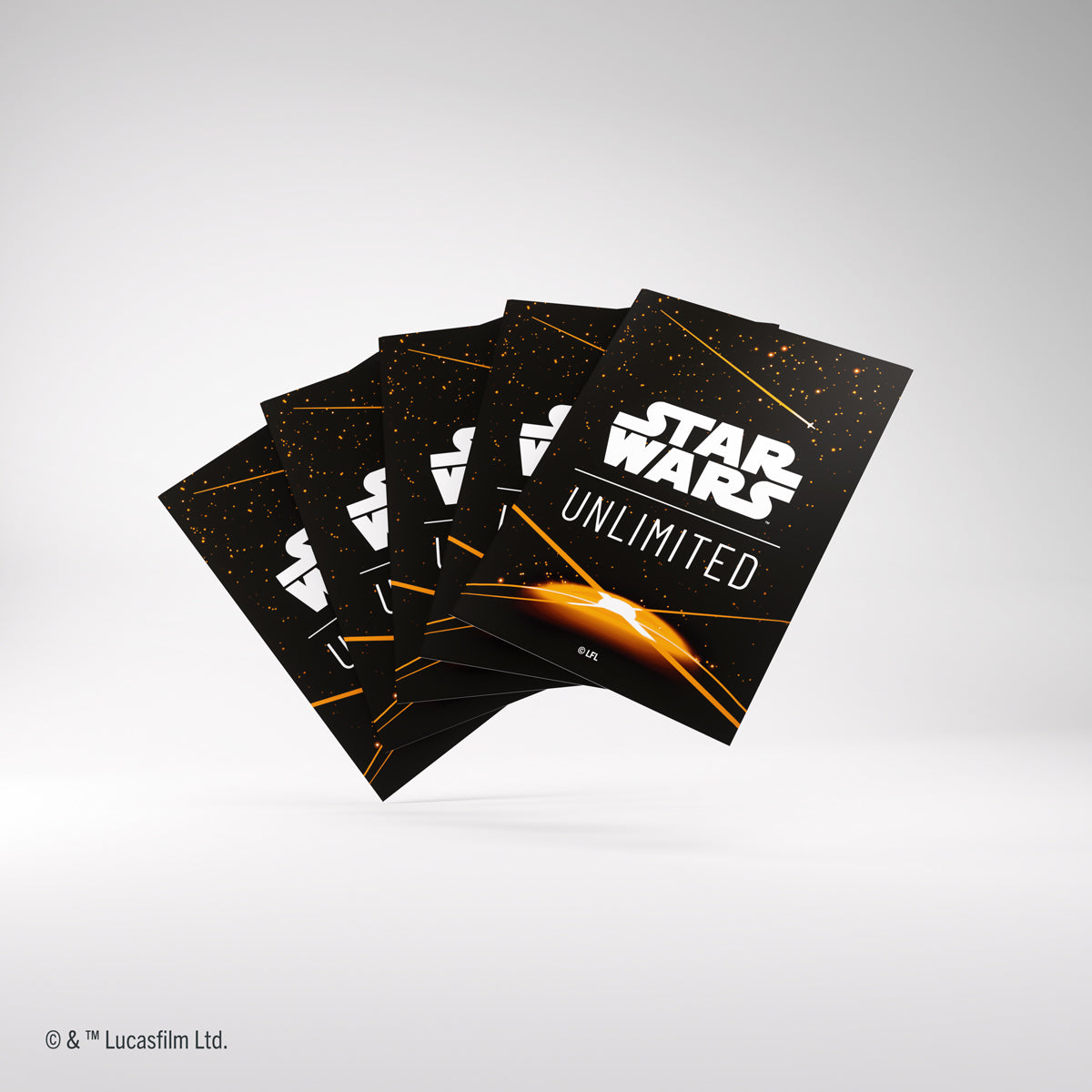 Stack of orange card back sleeves from Gamegenic&#39;s Star Wars line