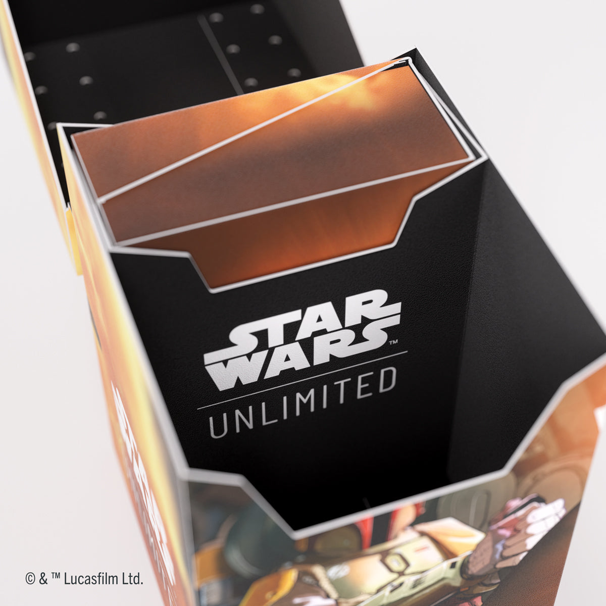 Top-down view of open Boba Fett Soft Crate with game components