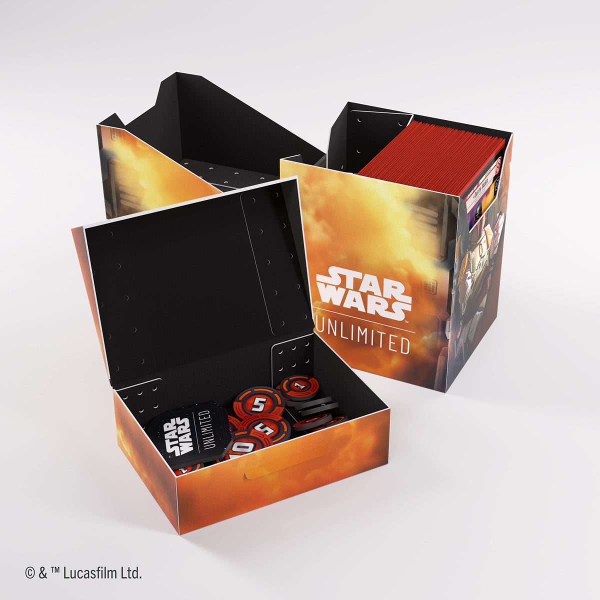 Boba Fett Soft Crate on tabletop surrounded by Star Wars items