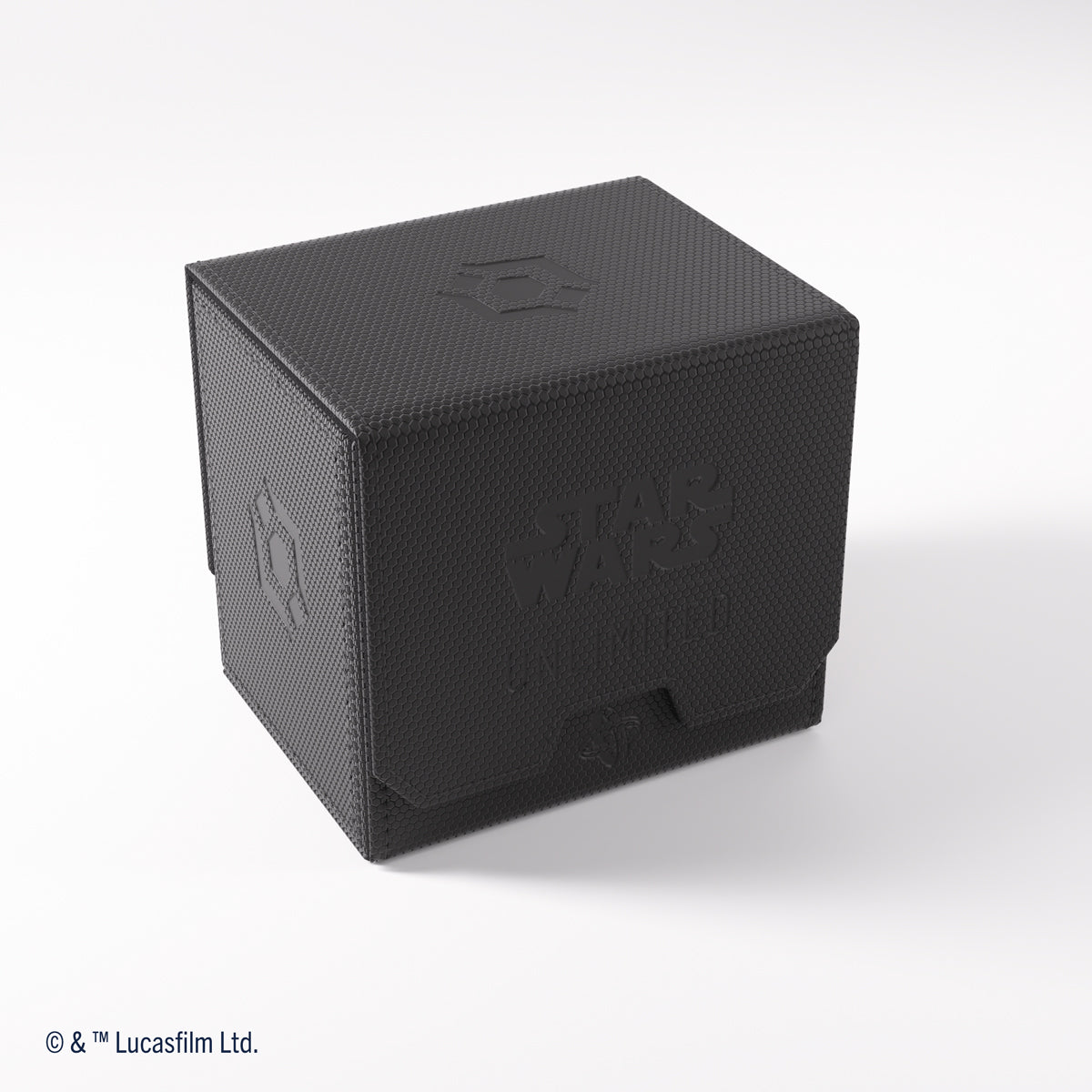 A Star Wars Unlimited deck box with a hexagonal texture and embossed logos