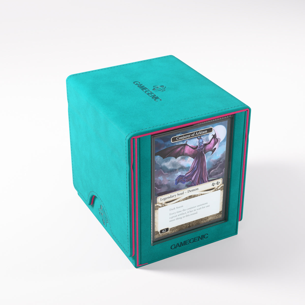 Deck box showing a visible front card through the transparent display window