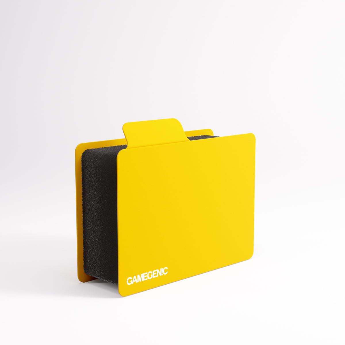 Yellow Gamegenic card divider with visible black inner padding, side view