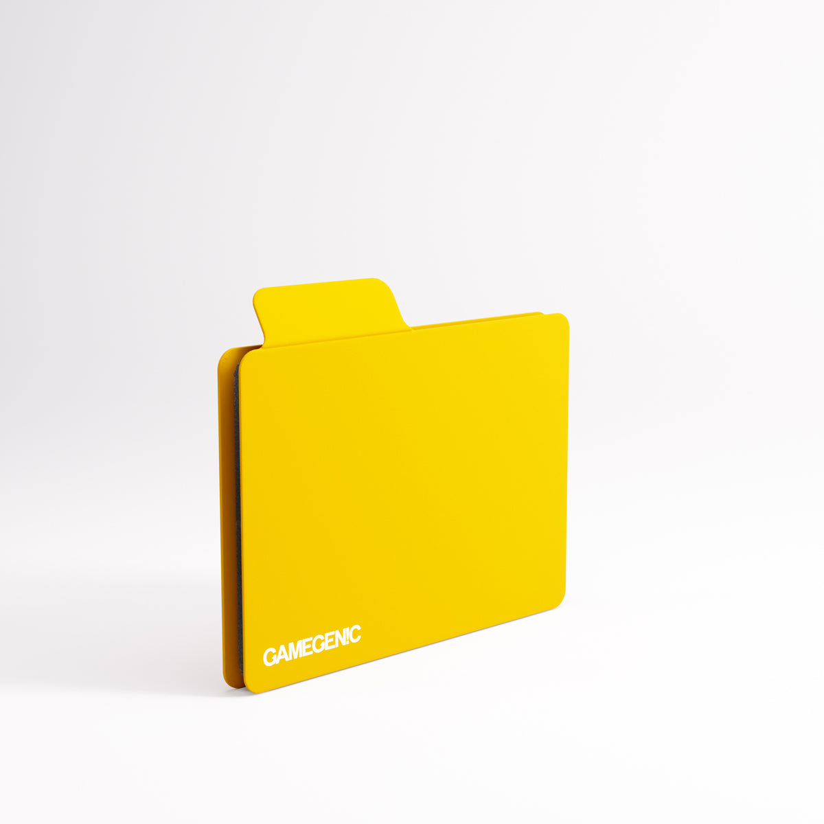 Yellow Gamegenic card divider, front view with tab on top