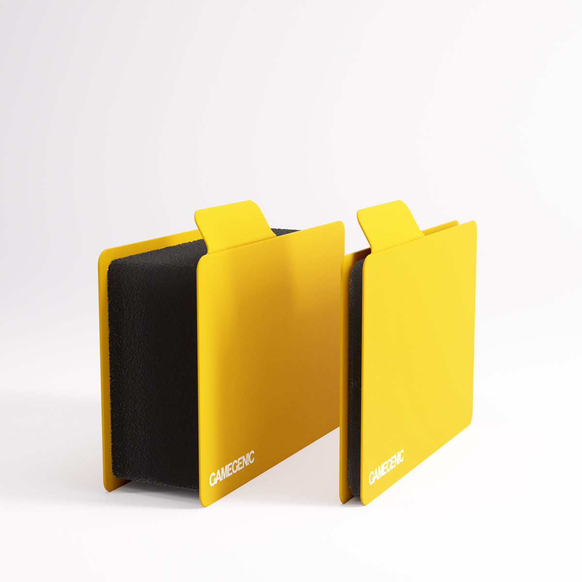 Two yellow Gamegenic card dividers standing side by side