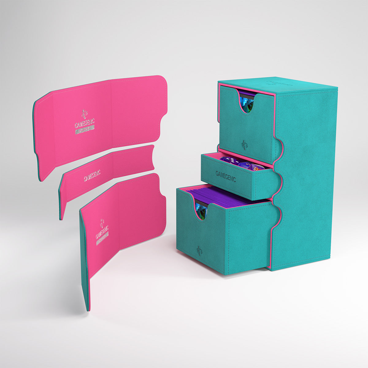 Gamegenic - Stronghold 200+ XL Convertible Deck Box - Teal/Pink - Good Games