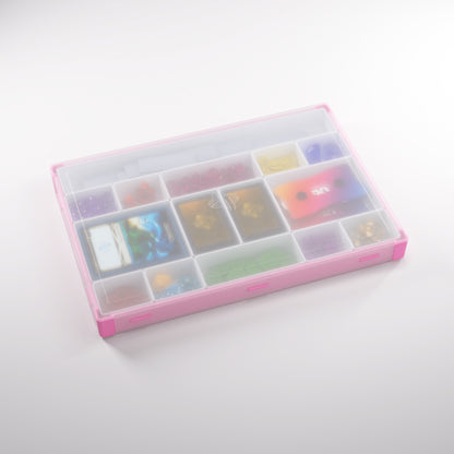 Open Pink/White token box with organized interior compartments
