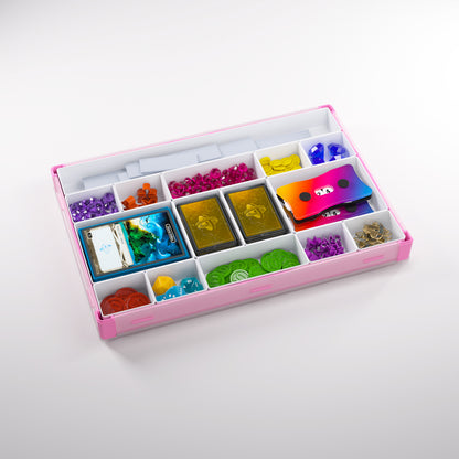 Close-up of inner compartments of the Pink/White token storage box