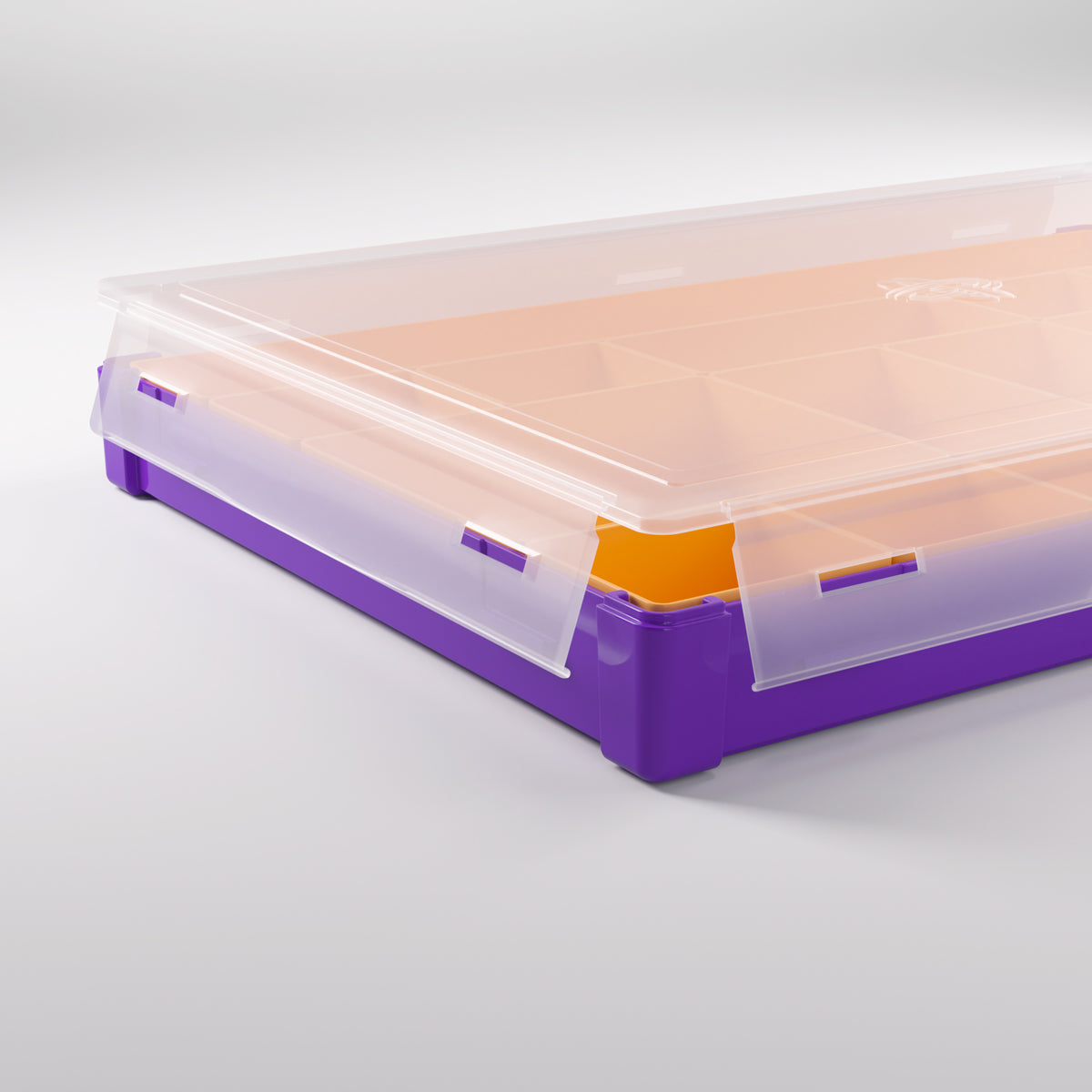 Angled view of open compartments in purple and orange Silo XL