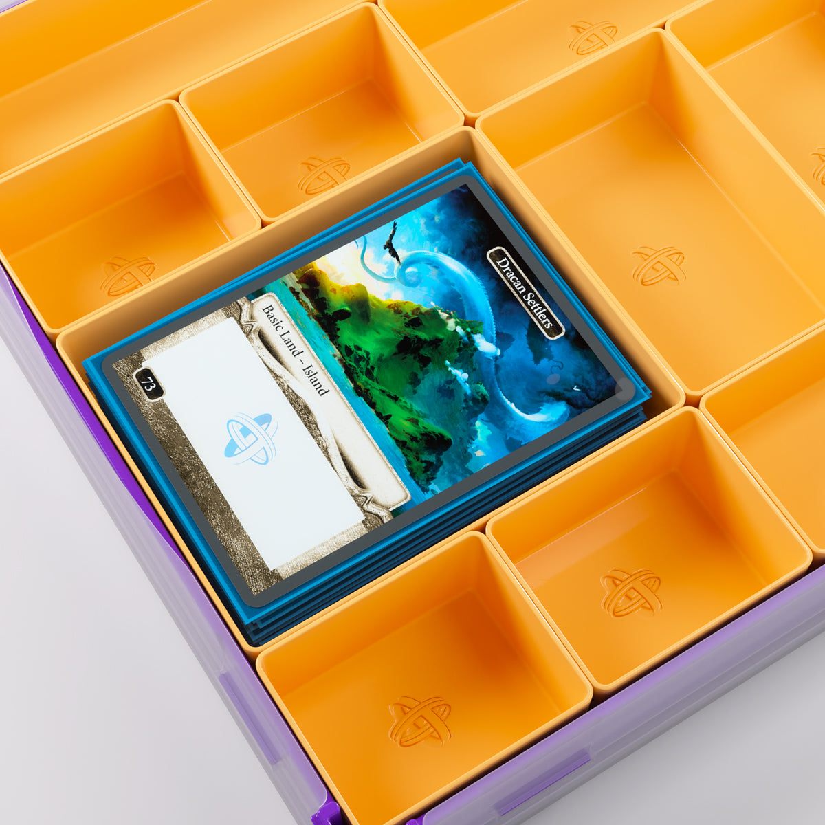 Open top view showcasing token compartments in purple and orange Silo XL