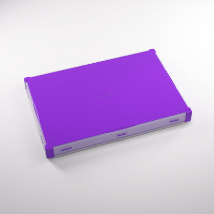 Purple and orange Gamegenic Silo XL Token box closed, angled view