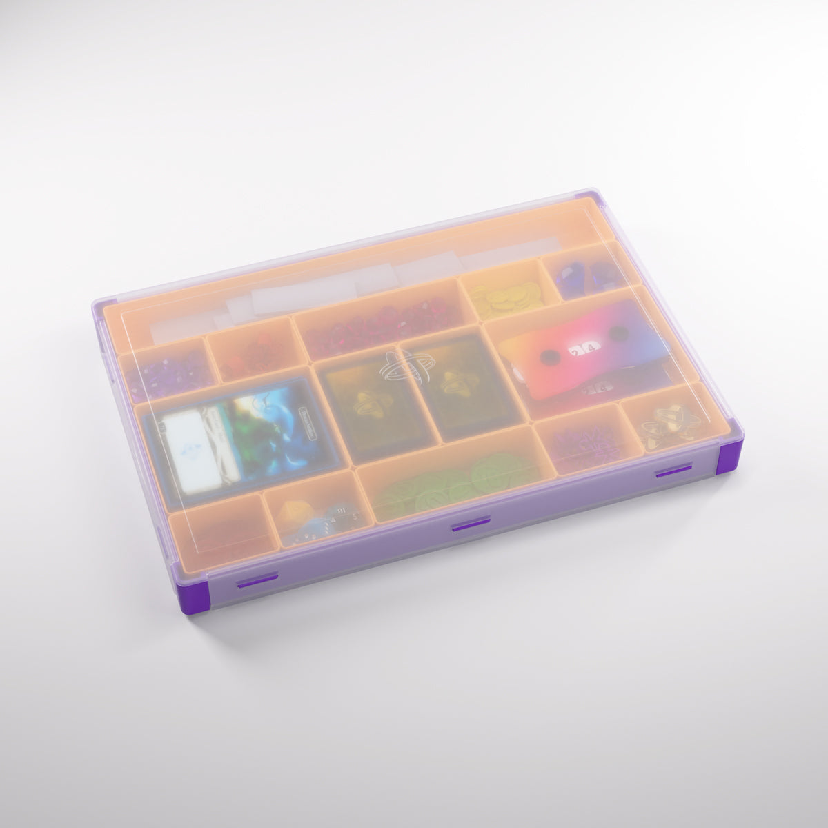 Interior compartments of purple and orange Silo XL with token storage