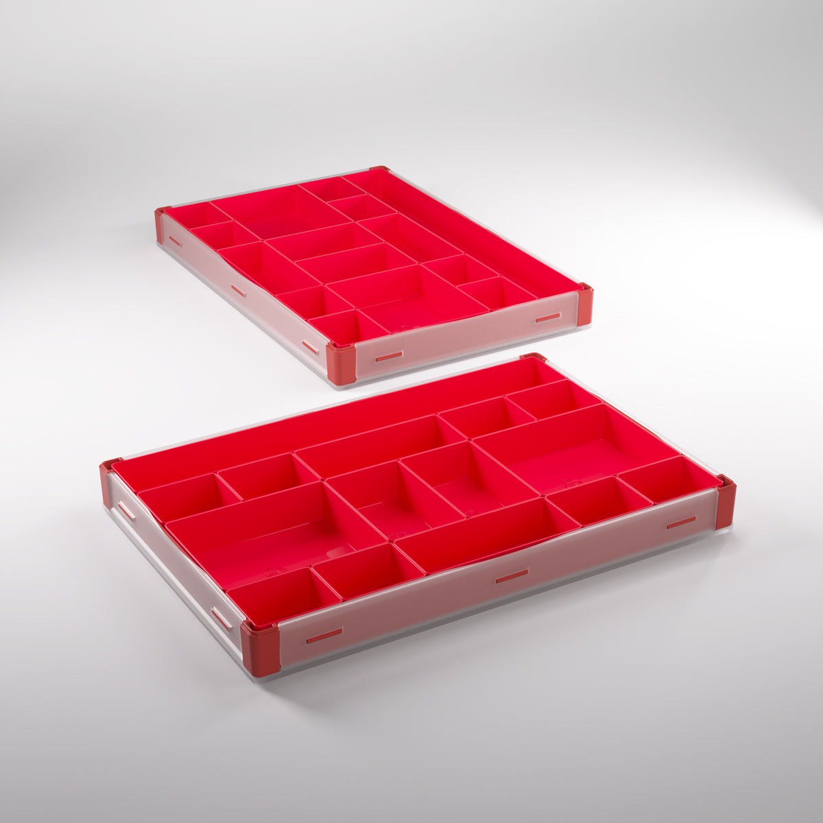 Tilted top view of red token storage solution