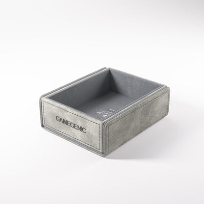 Gamegenic grey dice tray with bright grey felt lining and stitching