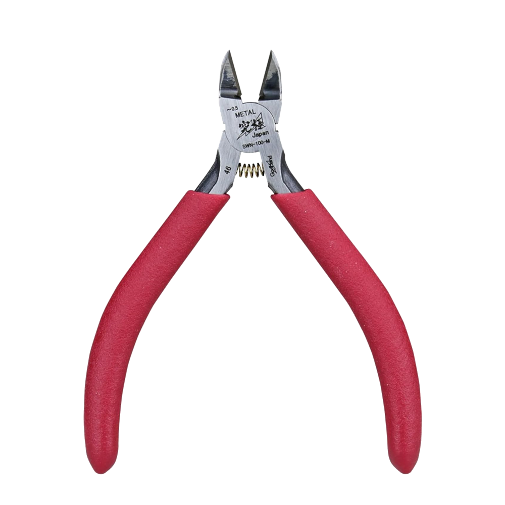 Precision wire nippers with red handles and metal cutting jaws, open and ready for use