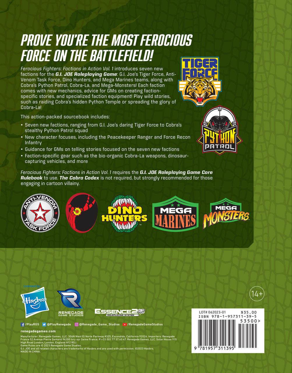 Renegade Game Studios G.I. Joe RPG Ferocious Fighters: Factions in Action Vol. 1 Sourcebook - Good Games