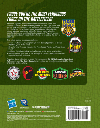 Renegade Game Studios G.I. Joe RPG Ferocious Fighters: Factions in Action Vol. 1 Sourcebook - Good Games