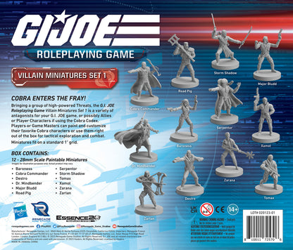 GI Joe Roleplaying Game Villain Miniatures Set 1 featuring 12 detailed unpainted figures