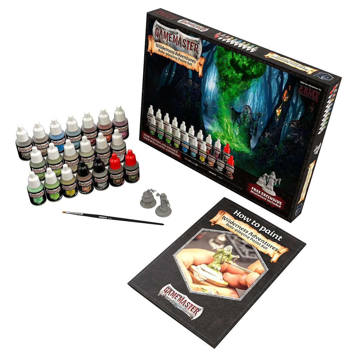 Gamemaster Wilderness Adventures Role-playing Paint Set with 24 paints, brush, two unpainted miniatures and guide
