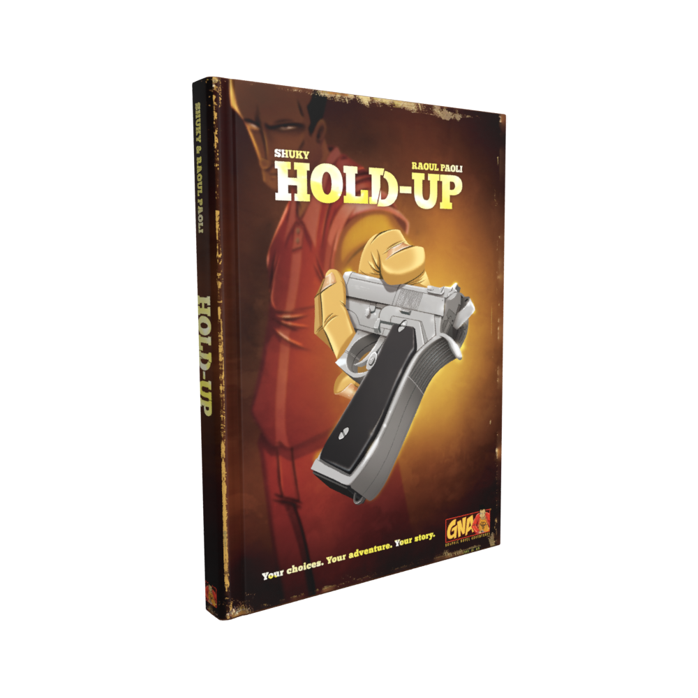 Van Ryder Games Graphic Novel Adventures Hold-Up book featuring a man holding a pistol