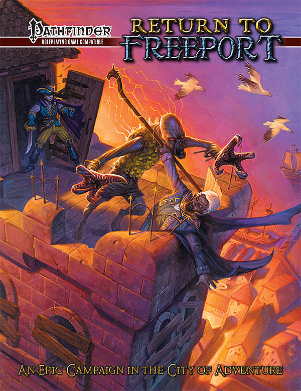 Pathfinder RPG compatible Return to Freeport adventure campaign rulebook with dynamic cover art