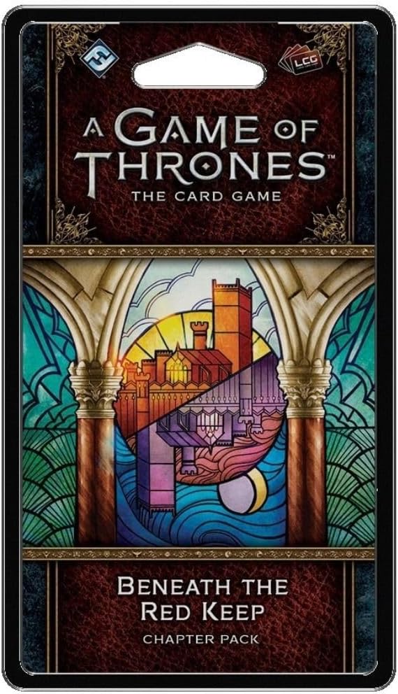 A Game of Thrones LCG "Beneath the Red Keep" Chapter Pack packaging with stained-glass art of a castle