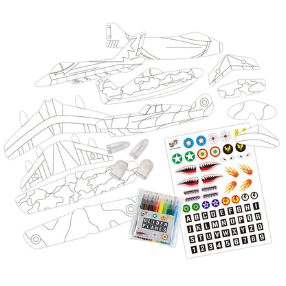 Galt Glider Planes kit: cut-out airplane parts, markers, decorative stickers, and nose cones for building and customizing