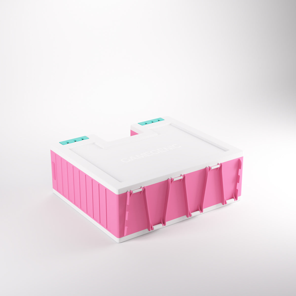 Gamegenic pink and white storage box with turquoise accents