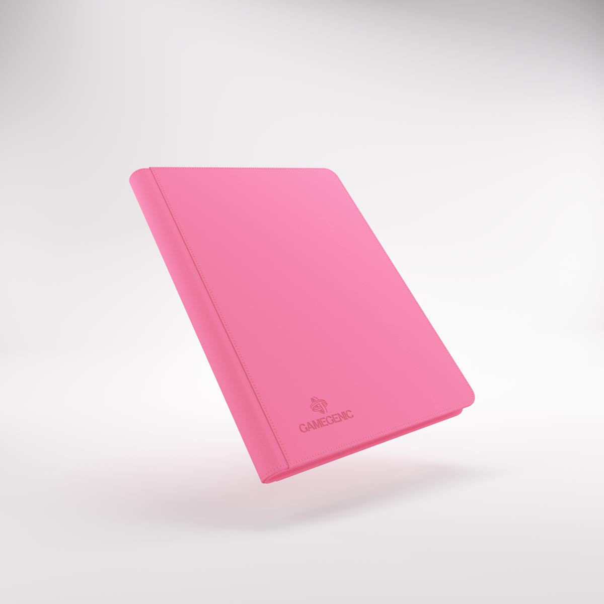 Pink Gamegenic trading card Zip-Up Album 18-Pocket, closed and floating
