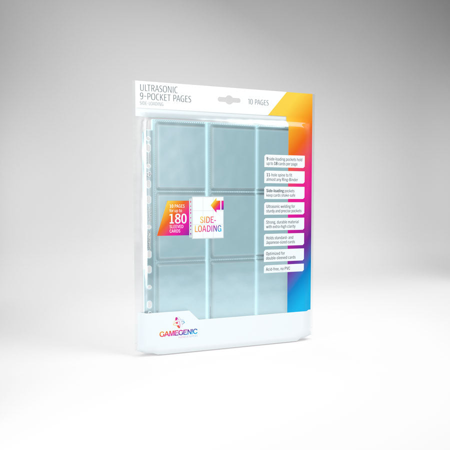 Pack of 10 Gamegenic Ultrasonic 9-pocket side-loading binder pages, holds up to 180 cards
