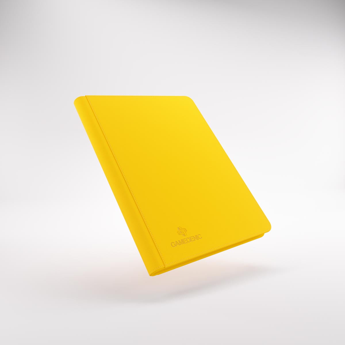 Bright yellow Gamegenic trading card Zip-Up Album floating diagonally