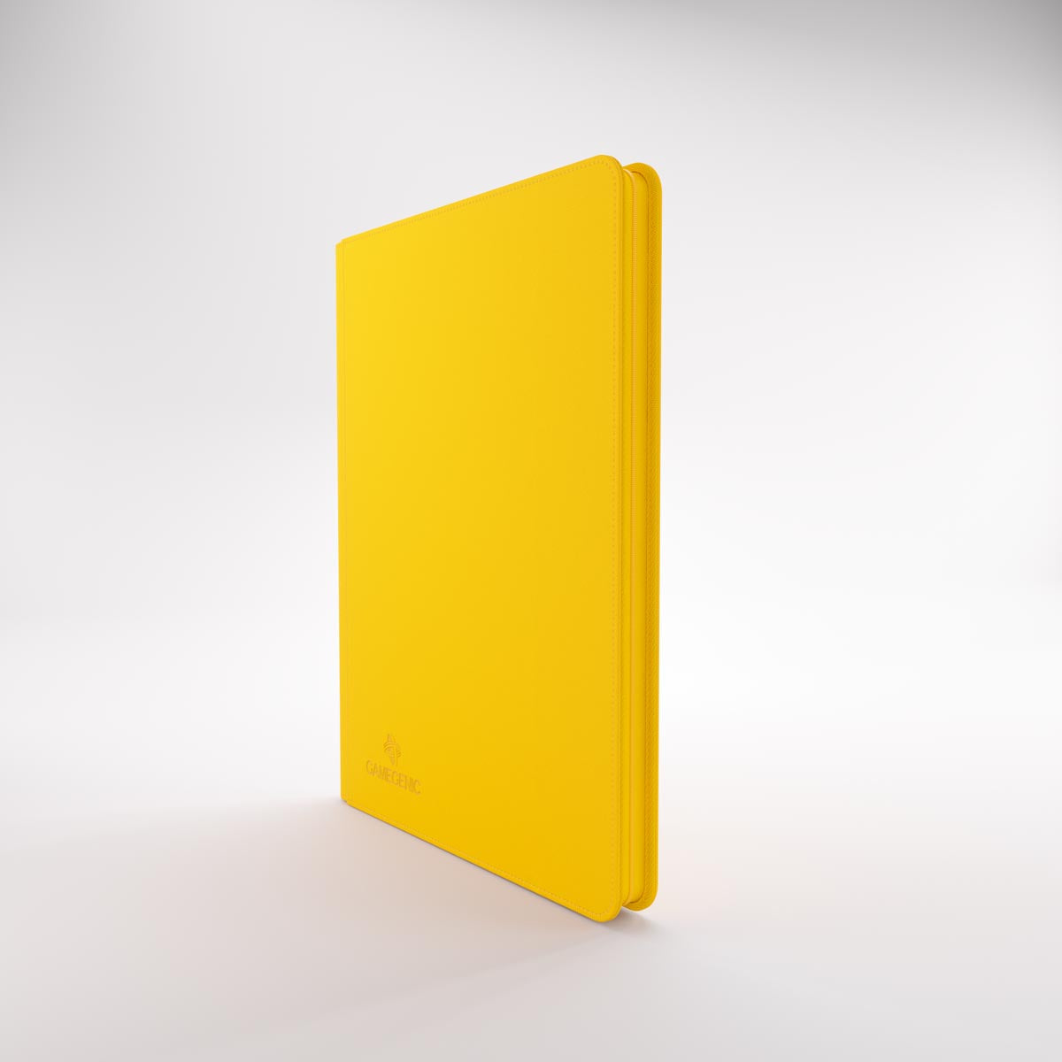 Bright yellow Gamegenic trading card Zip-Up Album standing vertically
