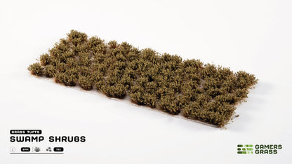 A sheet of 75 miniature 6mm earthy brown-green swamp shrub tufts for tabletop scenery