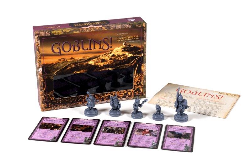 Goblins! Labyrinth board game expansion: box, goblin miniatures, cards, and rule sheet.