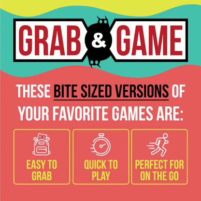 "Grab & Game" bite-sized games, featuring a bat logo and text promoting them as easy to grab, quick to play, and perfect for on-the-go