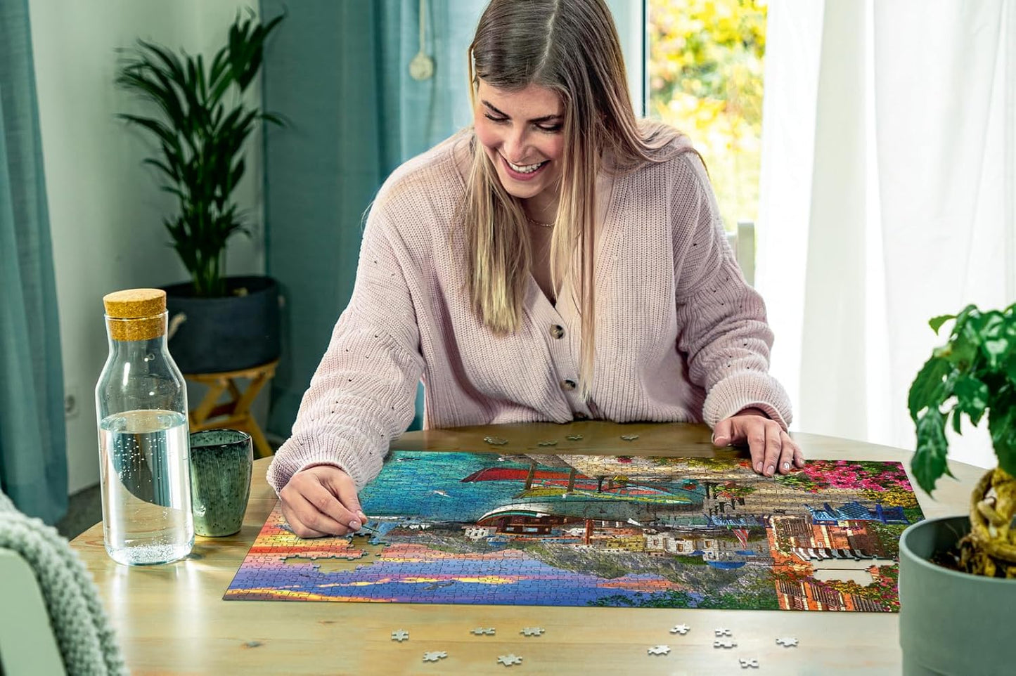 Woman assembling Grandiose Greece 1000 Piece Jigsaw Puzzle