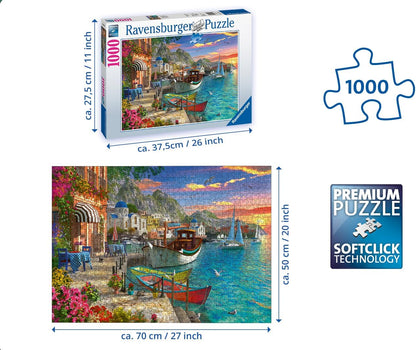 Grandiose Greece 1000 Piece Jigsaw Puzzle packaging and product dimensions
