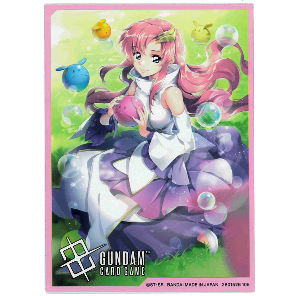 Pink-haired anime girl sits smiling, holding a pink Haro, with other Haros and bubbles floating on a green background