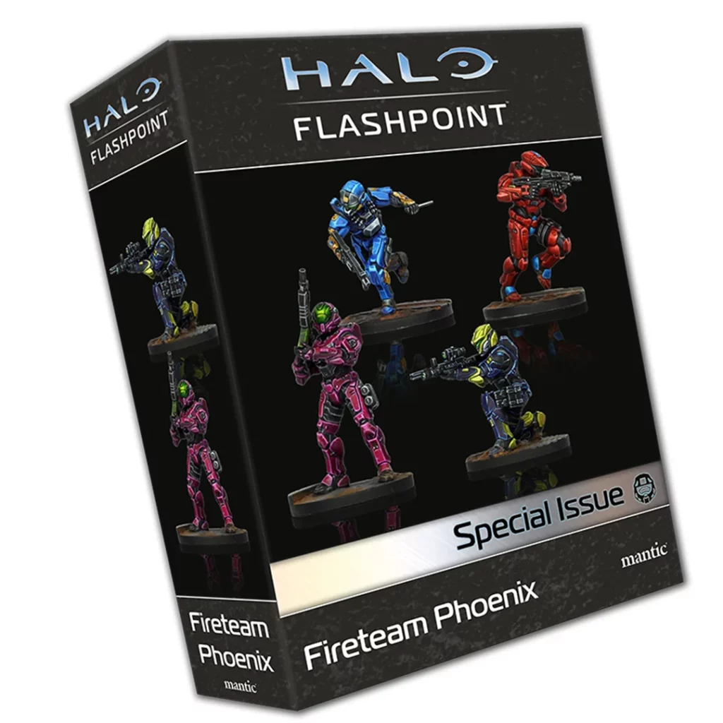 Halo Flashpoint Fireteam Phoenix Special Issue box displaying six colorful Spartan miniatures in various action poses