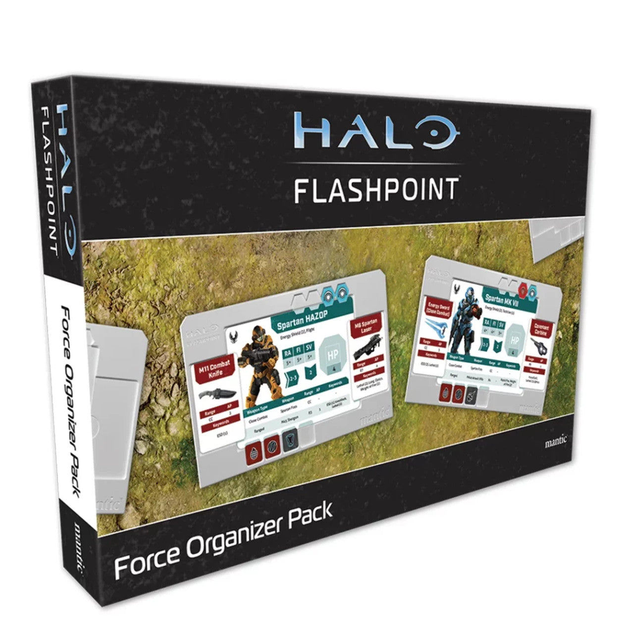 Halo Flashpoint Force Organizer Pack box displays Spartan HAZOP and Spartan MK VII character cards