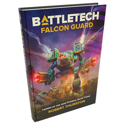 Battletech Falcon Guard hardback book featuring a green and blue Mech on a battlefield cover