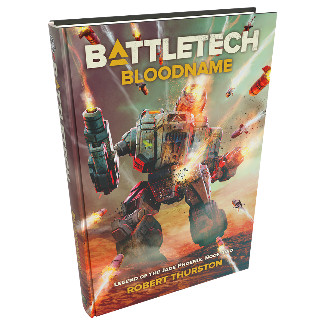 Battletech Bloodname book cover with mech and missiles