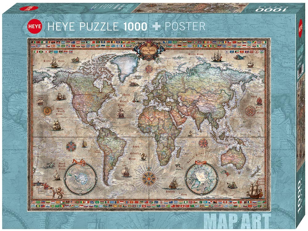 Heye - Map Art Retro World 1000 Piece Jigsaw - Good Games